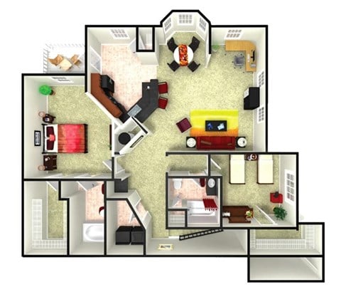 Floor plan for 2 beds, 2 baths, 1411 sqft